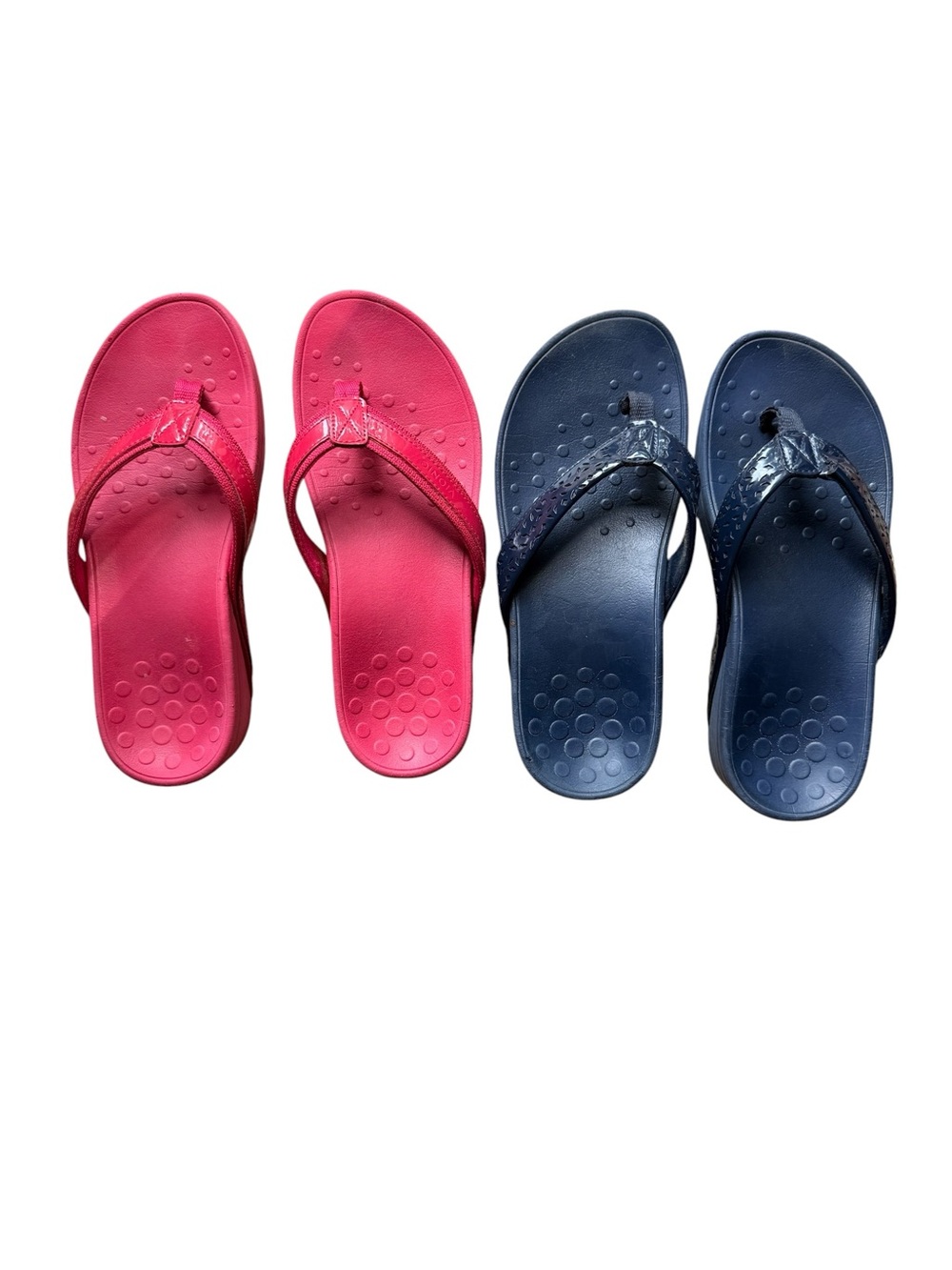 Two Pair of Vionic Tide II Orthotic Flip Flops in Pink and Navy